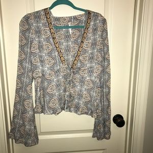 free people, bell bottom long sleeve top